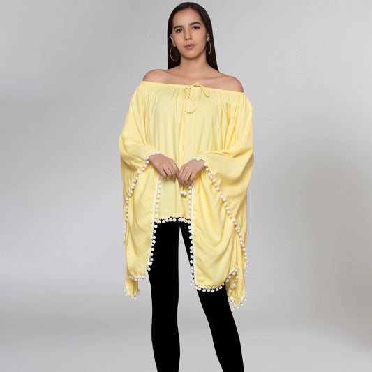 Yellow Pom Pom Poncho