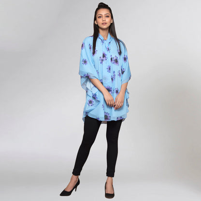 Blue Floral Bow-Tie Top