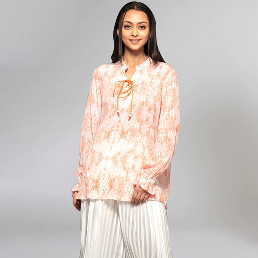 Light Peach Animal Print Lace-Up Top