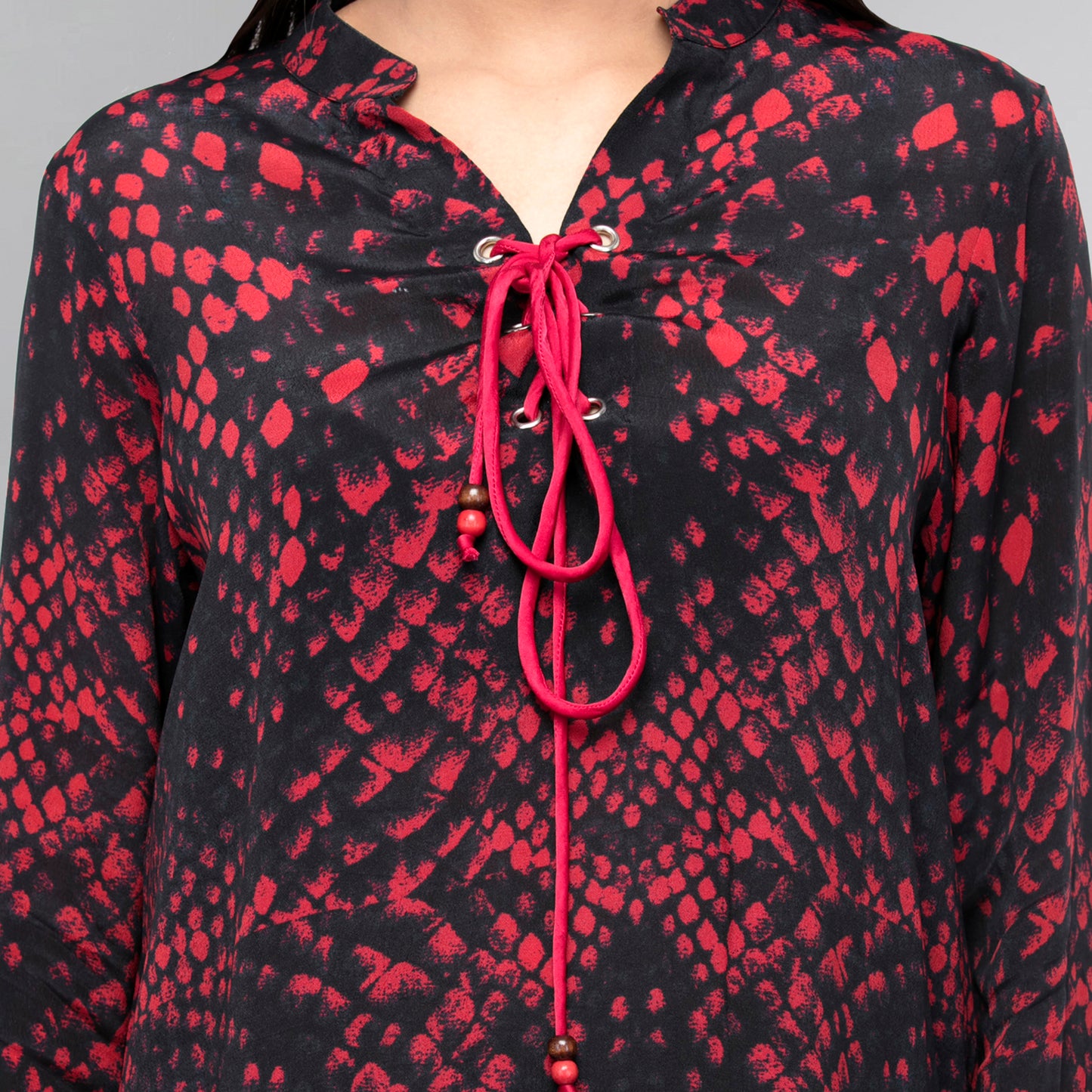 Dark Red Animal Print Lace-Up Top