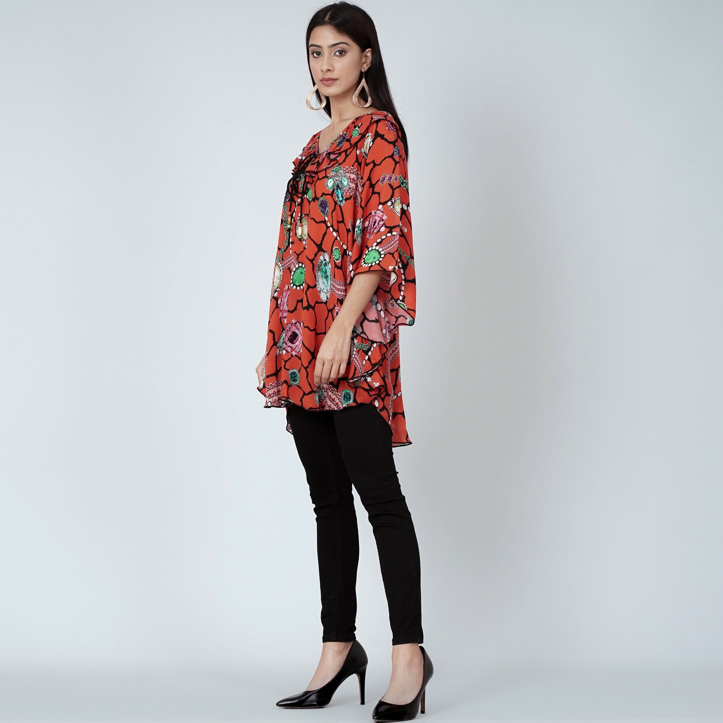 Orange Jewel Print Top