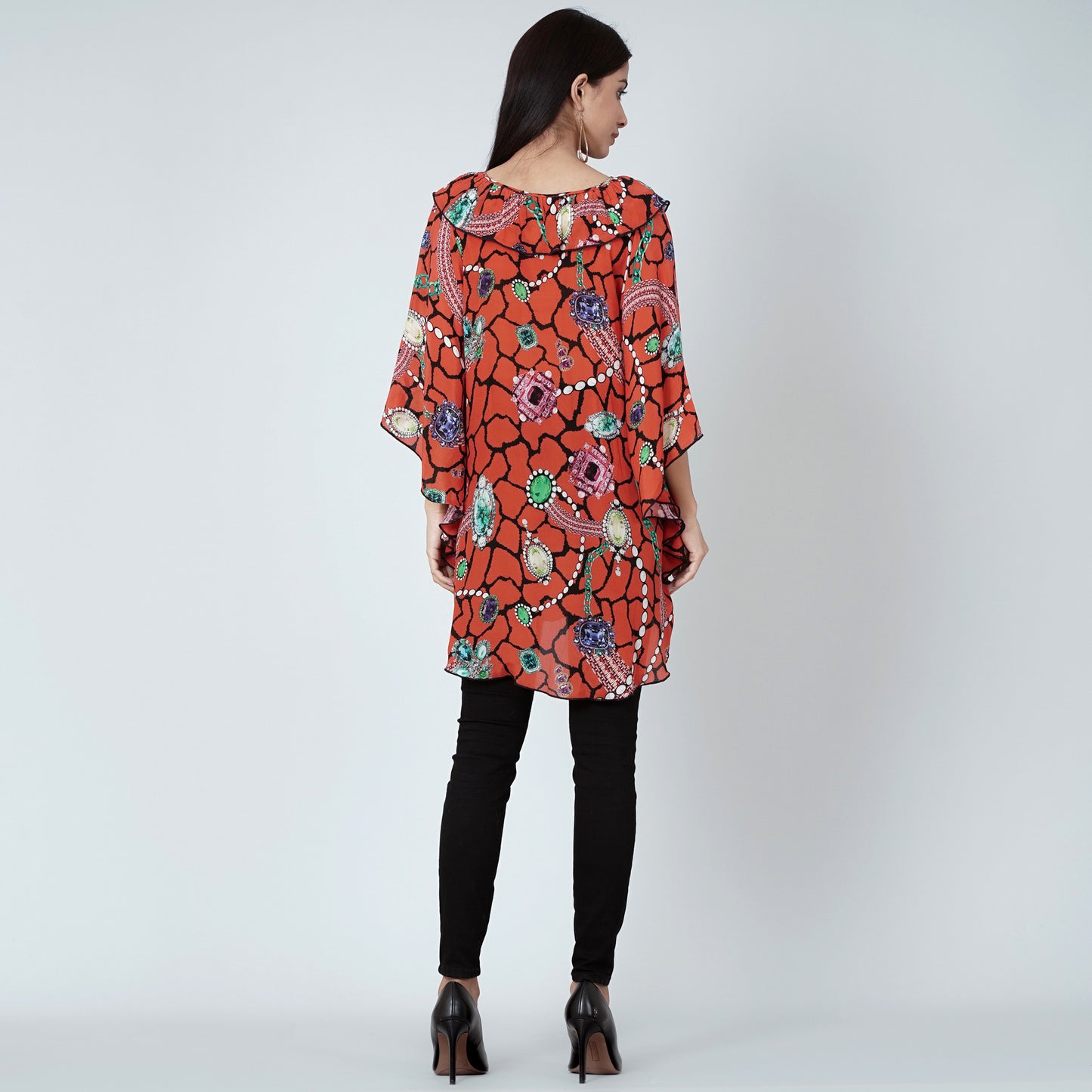 Orange Jewel Print Top