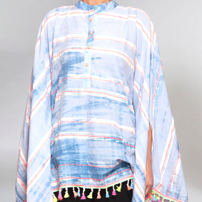 Blue Mandarin Collar Top