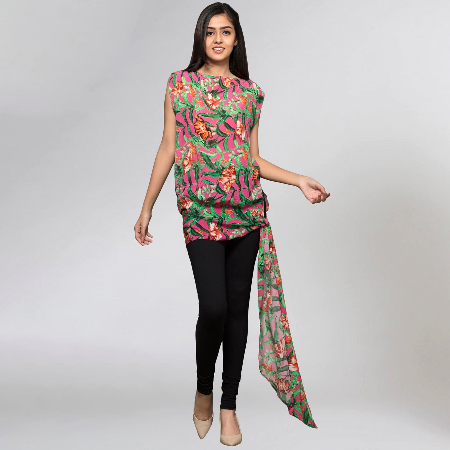 Pink Tropical Print Top