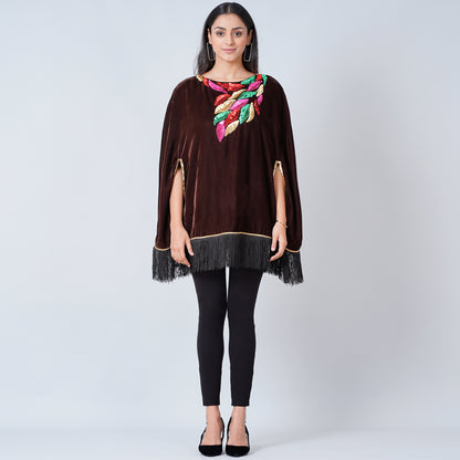 Brown Sequinned Velvet Poncho