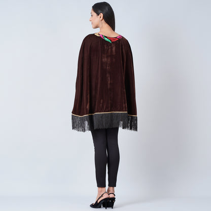 Brown Sequinned Velvet Poncho