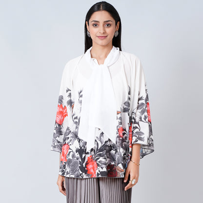 Red and Grey Floral Top