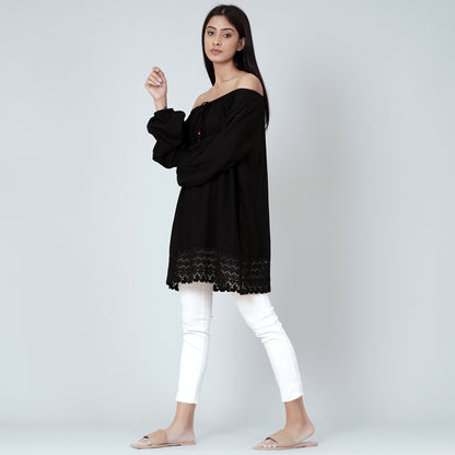 Black Lace Peasant Top