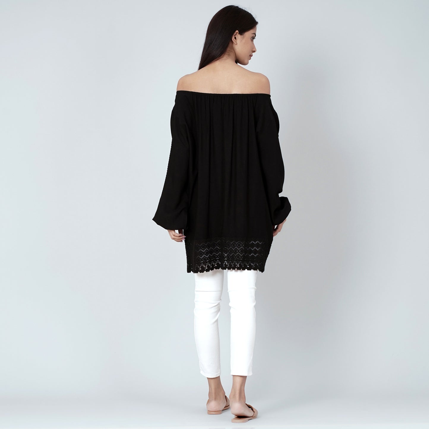 Black Lace Peasant Top
