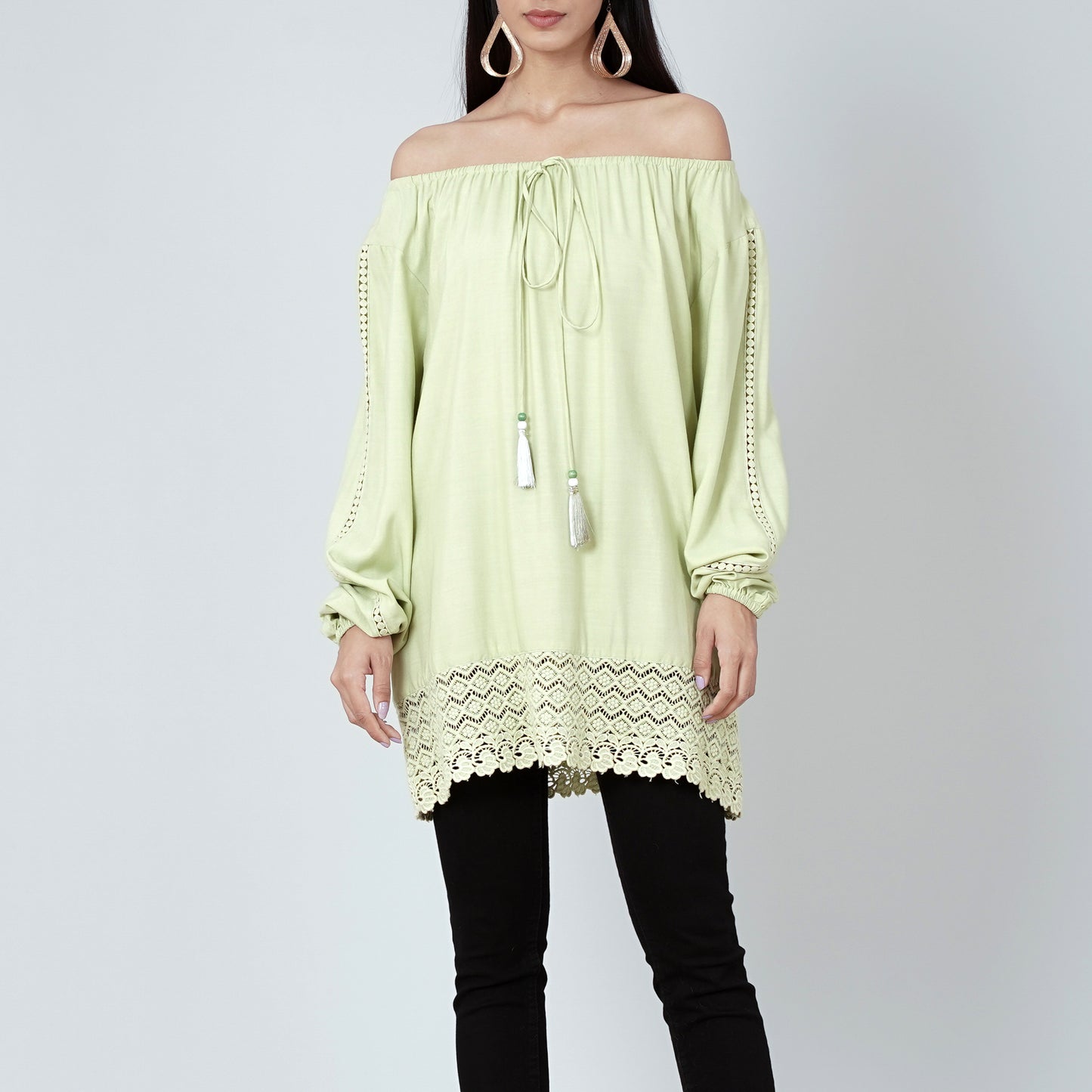 Mint Green Lace Peasant Top