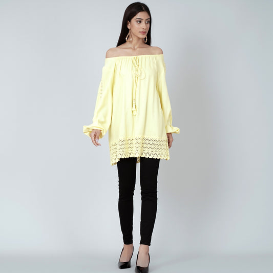 Yellow Lace Peasant Top