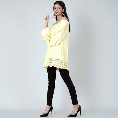 Yellow Lace Peasant Top