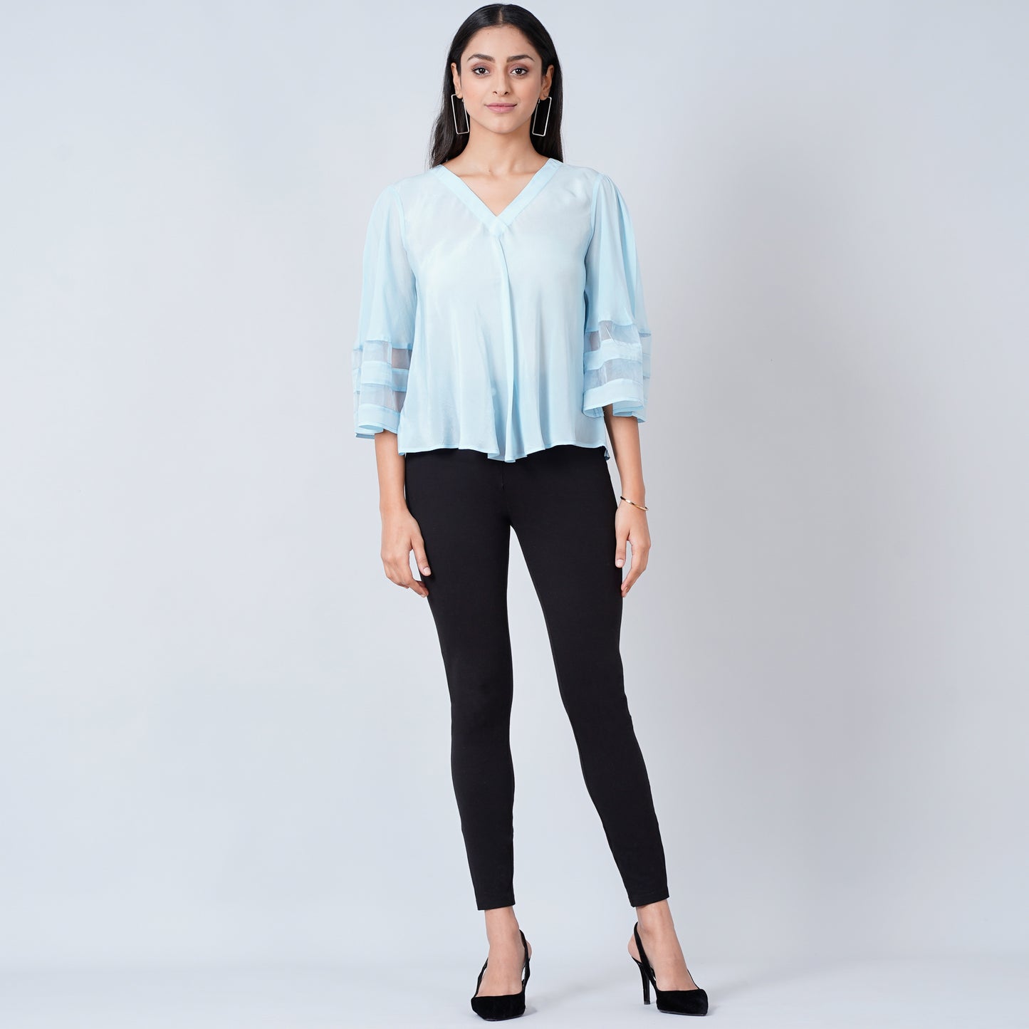 Light Blue Bell Sleeve Top