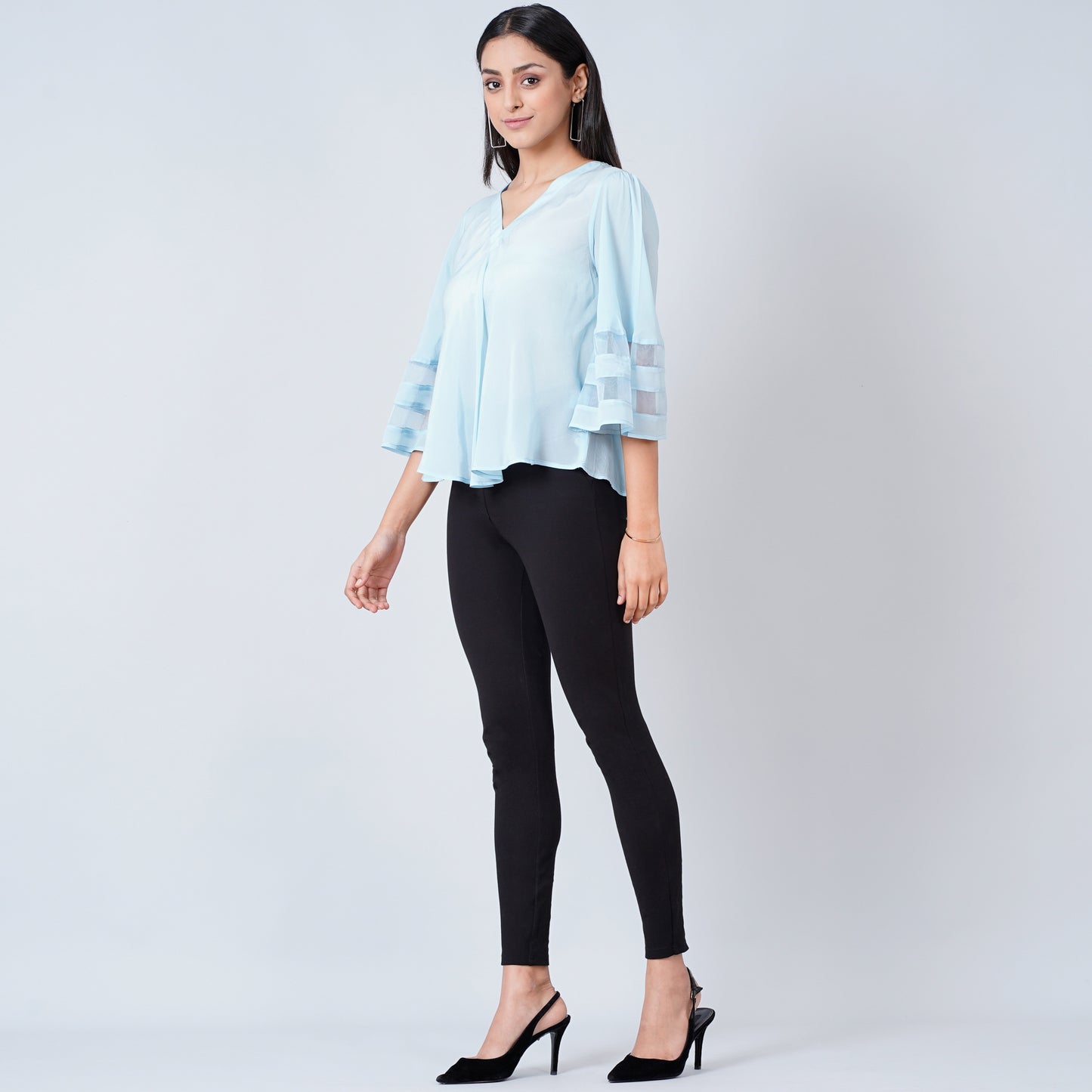 Light Blue Bell Sleeve Top