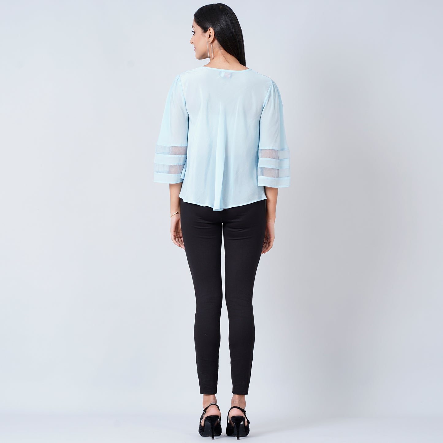 Light Blue Bell Sleeve Top