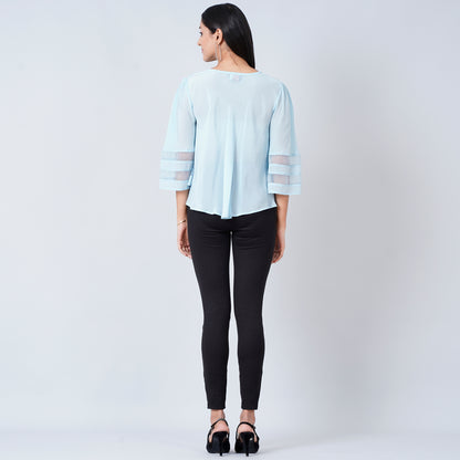 Light Blue Bell Sleeve Top