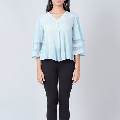 Light Blue Bell Sleeve Top