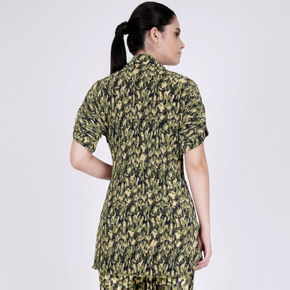 Forest Green Camouflage Print Top