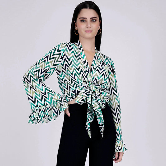 Green and White Chevron Knot Top