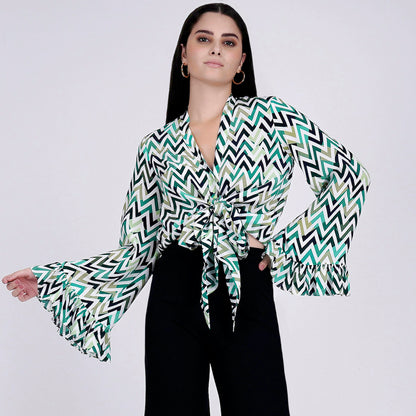 Green and White Chevron Knot Top