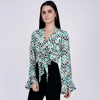 Green and White Chevron Knot Top