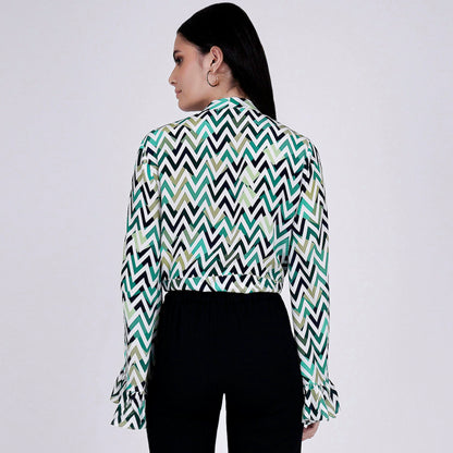 Green and White Chevron Knot Top
