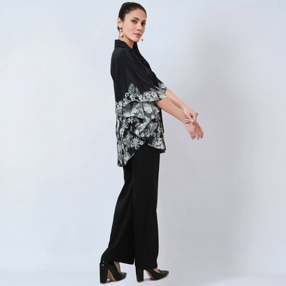 Black and Grey Floral Bow-Tie Top