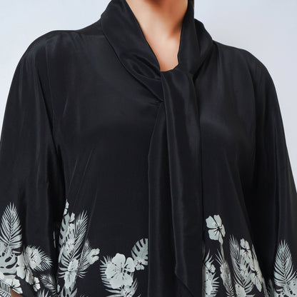 Black and Grey Floral Bow-Tie Top