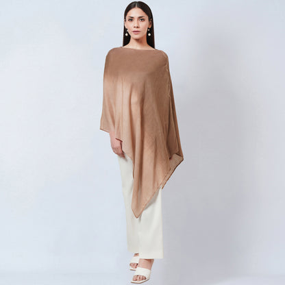 Brown Ombre Asymmetrical Embellished Cashmere Poncho