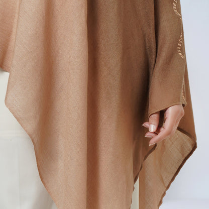 Brown Ombre Asymmetrical Embellished Cashmere Poncho