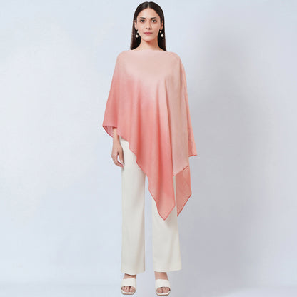 Pink Ombre Asymmetrical Embellished Cashmere Poncho