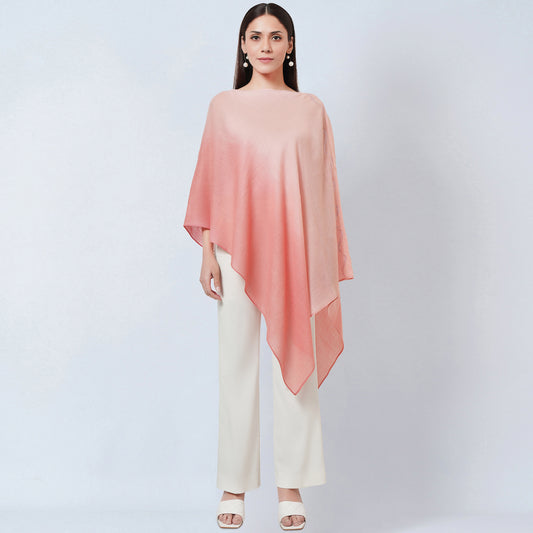 Pink Ombre Asymmetrical Embellished Cashmere Poncho