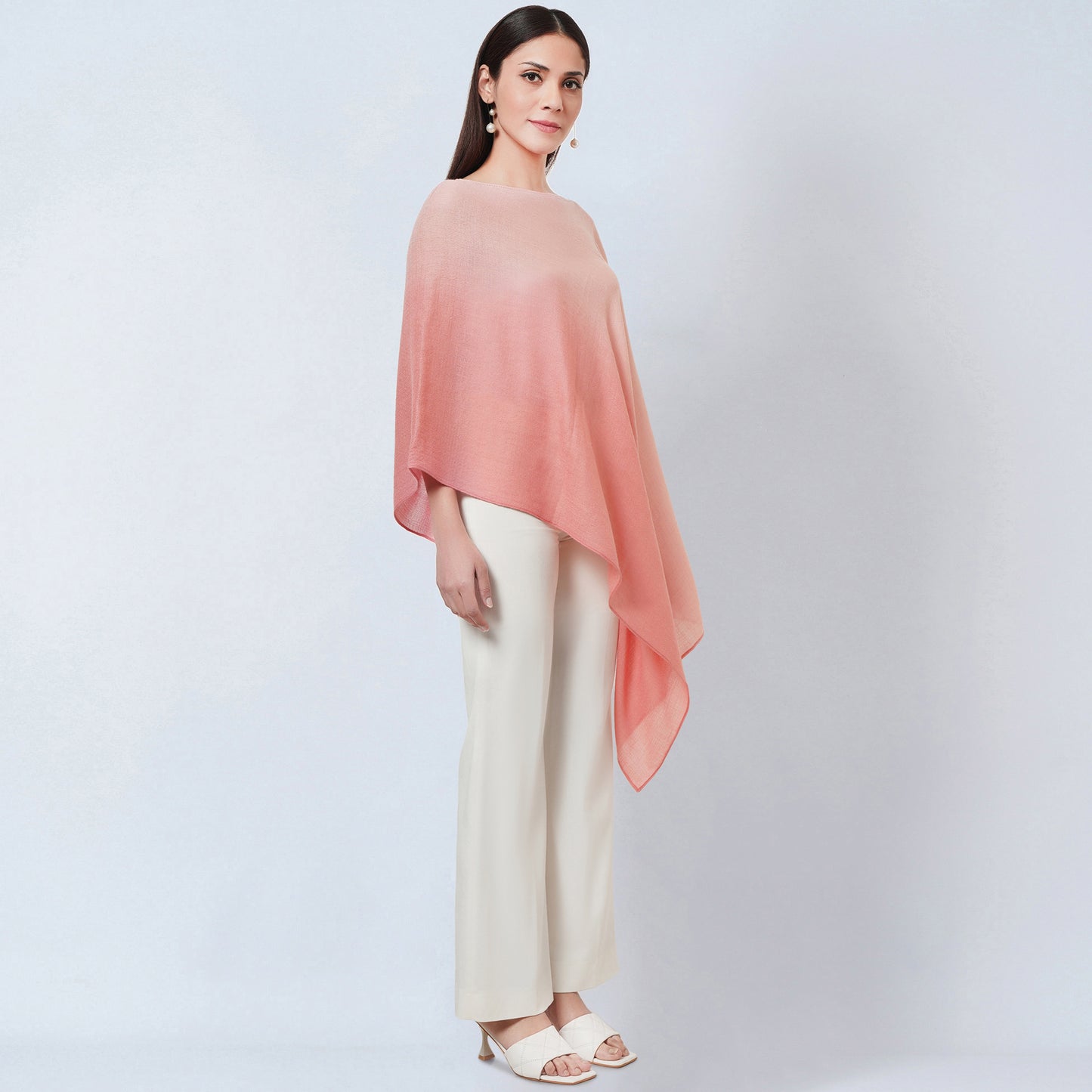 Pink Ombre Asymmetrical Embellished Cashmere Poncho