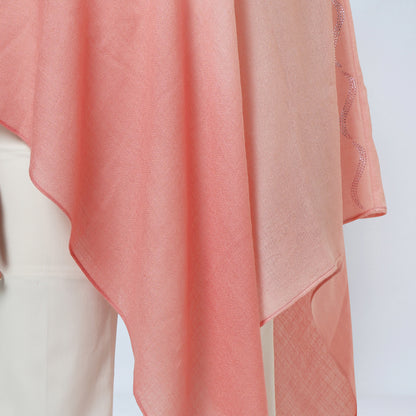 Pink Ombre Asymmetrical Embellished Cashmere Poncho