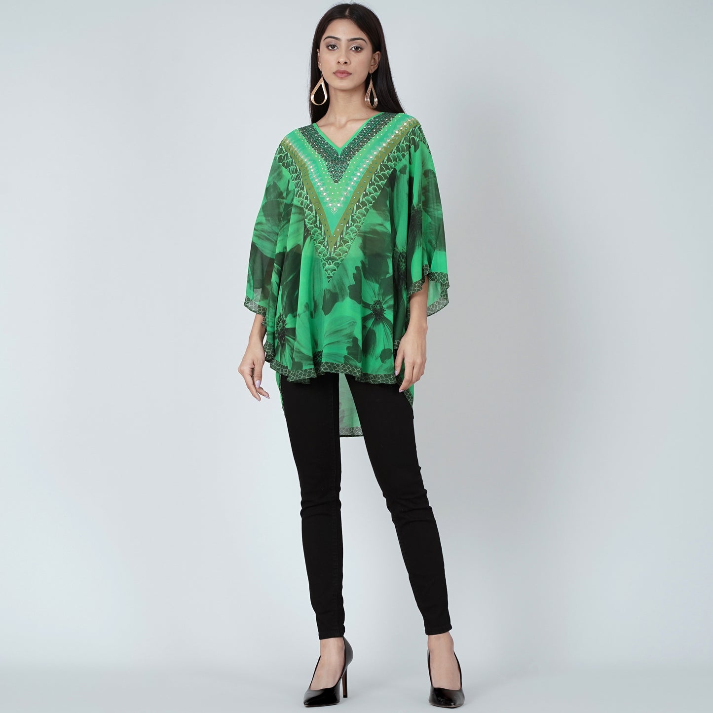 Forest Green Embellished Floral Tunic
