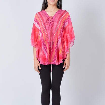 Pink Embellished Floral Tunic