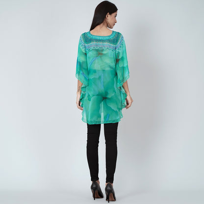 Turquoise Embellished Floral Tunic