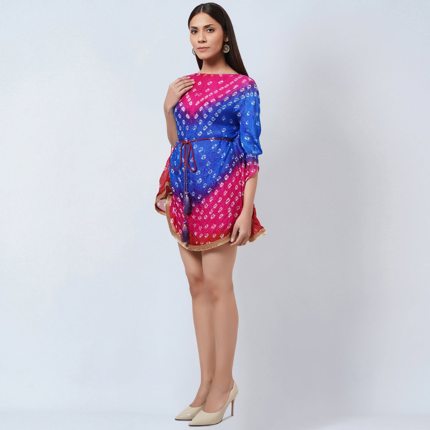 Pink and Blue Bandhani Tunic