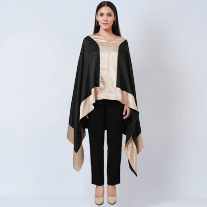 Black Satin Asymmetrical Tunic with Gold Border