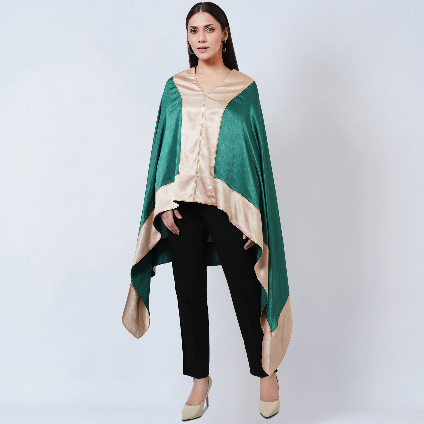 Forest Green Asymmetrical Tunic with Gold Border