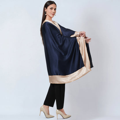 Midnight Blue Satin Asymmetrical Tunic with Gold Border