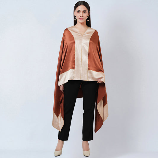 Russet Satin Asymmetrical Tunic with Gold Border