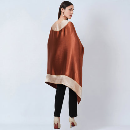 Russet Satin Asymmetrical Tunic with Gold Border