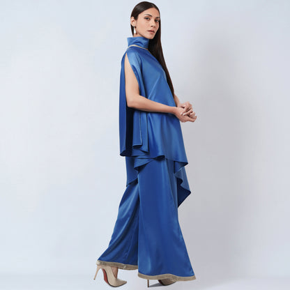 Azure Blue One-Shoulder Asymmetric Tunic