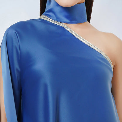 Azure Blue One-Shoulder Asymmetric Tunic