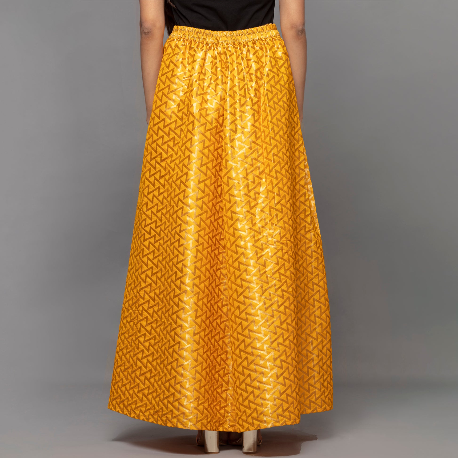 Yellow Traditional Weaved Design Skirt for Women – Banarasi Silk – Side View | First Resort by Ramola Bachchan