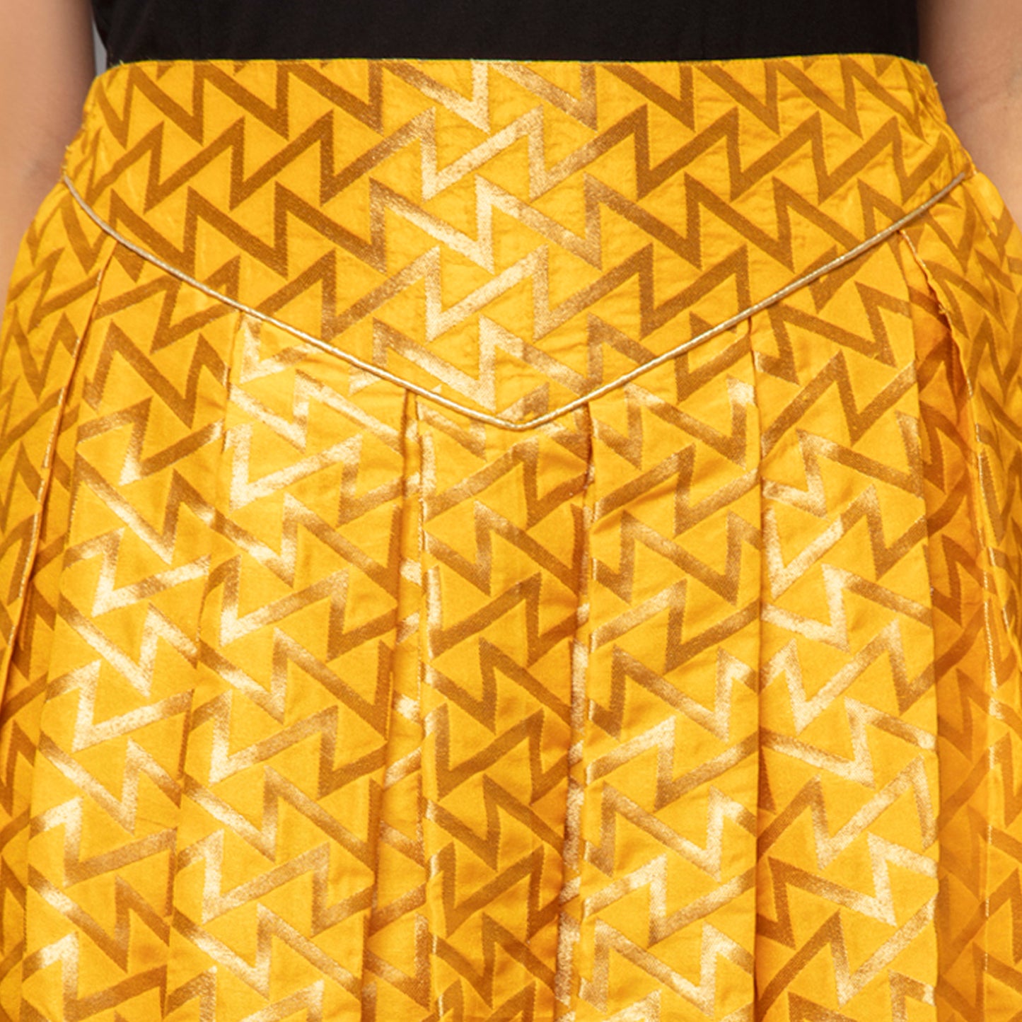 Yellow Traditional Weaved Design Skirt for Women – Banarasi Silk – Detail View | First Resort by Ramola Bachchan